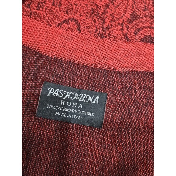 Womens Cashmere Silk Pashmina Red Paisley Scarf Wrap Shawl Stole Fringe 68x26 - Picture 2 of 16